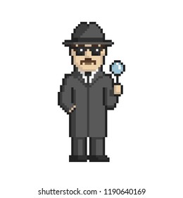 Detective pixel art on white background. Vector illustration.