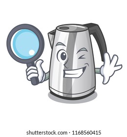 Detective plastic electric kettle isolated on cartoon