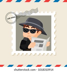 Detective postage stamp on air mail envelope