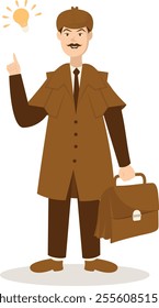 Detective Profession Cartoon Illustration. Isolated on White Background. Vector Character Design.