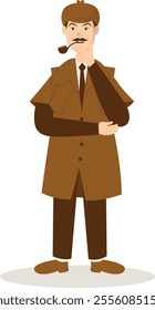 Detective Profession Cartoon Illustration. Isolated on White Background. Vector Character Design.