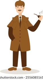 Detective Profession Cartoon Illustration. Isolated on White Background. Vector Character Design.