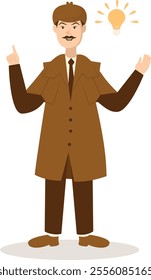 Detective Profession Cartoon Illustration. Isolated on White Background. Vector Character Design.