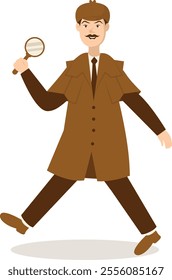 Detective Profession Cartoon Illustration. Isolated on White Background. Vector Character Design.