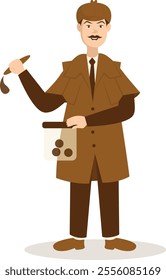 Detective Profession Cartoon Illustration. Isolated on White Background. Vector Character Design.