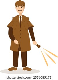 Detective Profession Cartoon Illustration. Isolated on White Background. Vector Character Design.