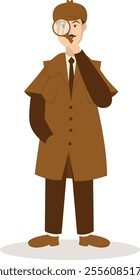 Detective Profession Cartoon Illustration. Isolated on White Background. Vector Character Design.