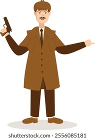 Detective Profession Cartoon Illustration. Isolated on White Background. Vector Character Design.