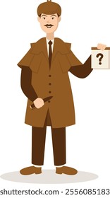 Detective Profession Cartoon Illustration. Isolated on White Background. Vector Character Design.