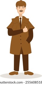 Detective Profession Cartoon Illustration. Isolated on White Background. Vector Character Design.