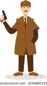 Detective Profession Cartoon Illustration. Isolated on White Background. Vector Character Design.