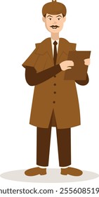 Detective Profession Cartoon Illustration. Isolated on White Background. Vector Character Design.