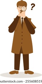 Detective Profession Cartoon Illustration. Isolated on White Background. Vector Character Design.