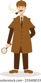 Detective Profession Cartoon Illustration. Isolated on White Background. Vector Character Design.