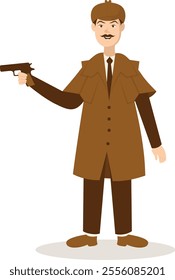 Detective Profession Cartoon Illustration. Isolated on White Background. Vector Character Design.