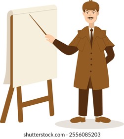 Detective Profession Cartoon Illustration. Isolated on White Background. Vector Character Design.