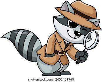 Detective raccoon character vector illustration