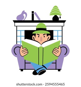 Detective reading a book illustration in flat style 


