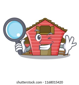 Detective a red barn house character cartoon