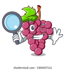 Detective red grapes fruit isolated in character