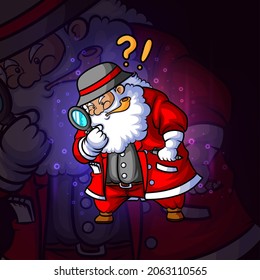 The detective santa esport mascot design of illustration