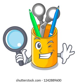 Detective school organizer desktop composition on character