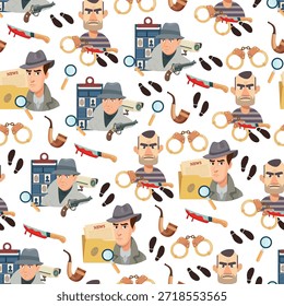 Detective seamless pattern. Flat vector clipart, illustration with isolated background.
