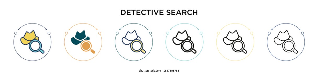 Detective search icon in filled, thin line, outline and stroke style. Vector illustration of two colored and black detective search vector icons designs can be used for mobile, ui, web