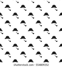 Detective Sherlock Holmes hat and smoking pipe pattern. Simple illustration of detective Sherlock Holmes hat and smoking pipe vector pattern for web