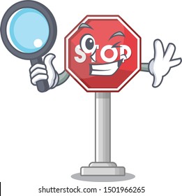 Detective sign stop cartoon side street mascot