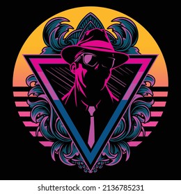 detective silhouette vector illustration in cyberpunk style