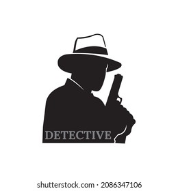 detective simple logo, silhouette of man with gun wearing cowboy hat vector illustrations