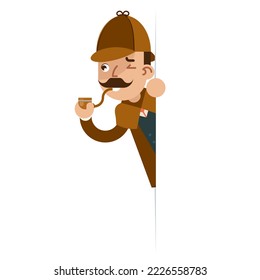 Detective with smoking pipe cartoon flat character design vector illustration