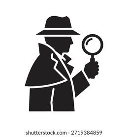 Detetive espião agente sólido preto vetor ícone isolado branco fundo investigador mistério procurar símbolo gráfico design ilustração
