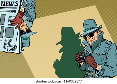 Detective Spy background concept. Comic cartoon pop art retro vector illustration drawing