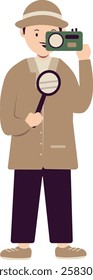 Detective or Spy Character Illustration. Investigation Case with Serious. Isolated Vector Graphic
