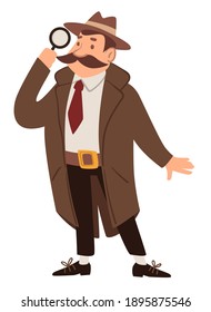 Detective or spy with magnifying glass, agent job