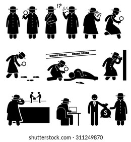 Detective Spy Private Investigator Stick Figure Pictogram Icons