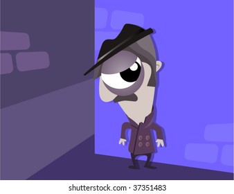 detective spying .cartoon character style.vector illustration.