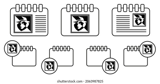 Señal de detectives icono de vector blanco y negro en la ilustración de conjunto de calénder para ui y ux, sitio web o aplicación móvil
