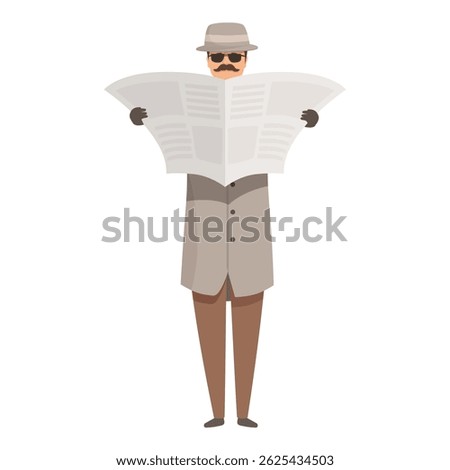 Detective is standing and reading a newspaper, looking for clues and information