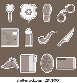 Detective sticker icon set vector illustration