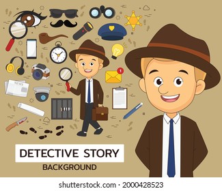 Detective story concept background. Flat icons.