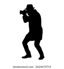 Detective taking photos silhouette. Vector image