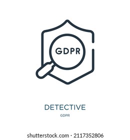 icono de la línea delgada detective. agente, iconos lineales de internet del concepto gdpr signo de contorno aislado. Elemento de símbolo de ilustración vectorial para diseño web y aplicaciones.