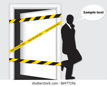 Detective thinking about mystery case behind door