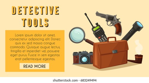 Detective tools. Cartoon vector illustration.