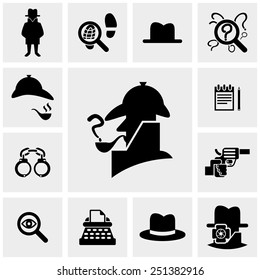 Detective vector icons set on gray