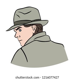 Detective vector illustration. Man with hat. cartoon style