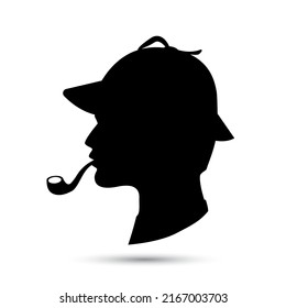 Detective vector profile icon. Sherlock Holmes pipe silhouette illustration
